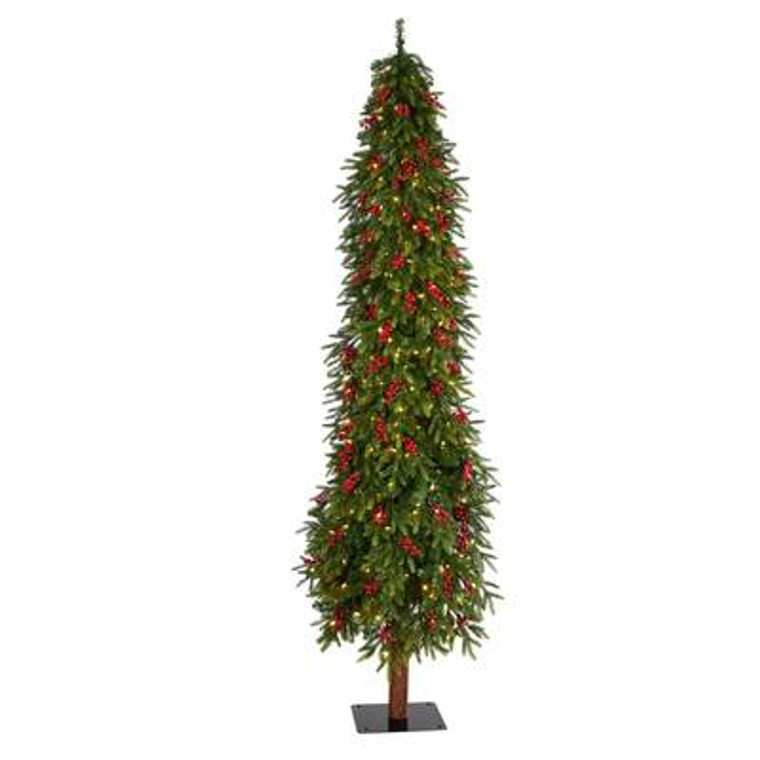 Nearly Natural 8' Victoria Fir Artificial Christmas Tree With 350 Multi-Color (Multifunction) Led Lights, Berries & 667 Bendable Branches T3509
