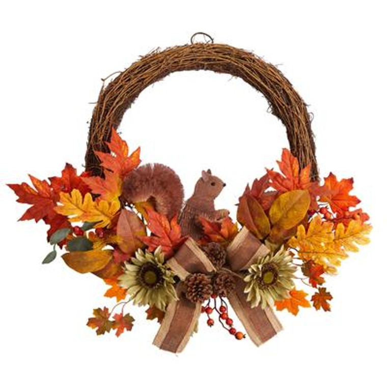 Nearly Natural 26" Fall Harvest Artificial Autumn Wreath With Twig Base And Bunny W1183