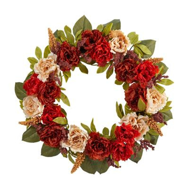 Nearly Natural 30" Harvest And Peony Artificial Wreath W1187