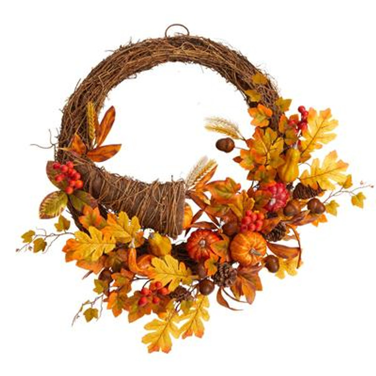 Nearly Natural 26" Autumn Artificial Cornucopia Fall Wreath W1191