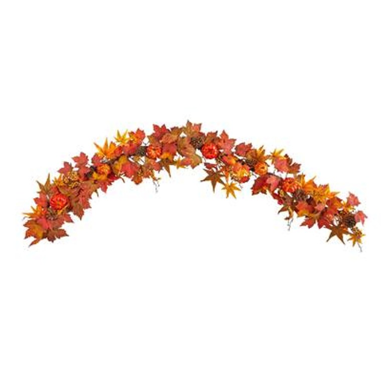 Nearly Natural 6' Autumn Maple Leaf, Pumpkin, Gourd And Berry Artificial Fall Garland W1222