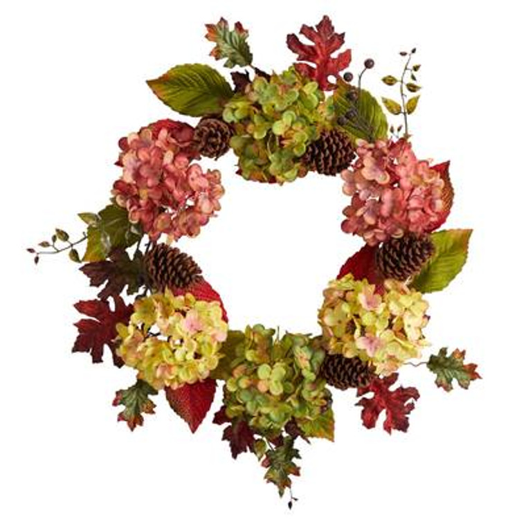 Nearly Natural 25" Autumn Hydrangea And Pinecones Fall Artificial Wreath W1225