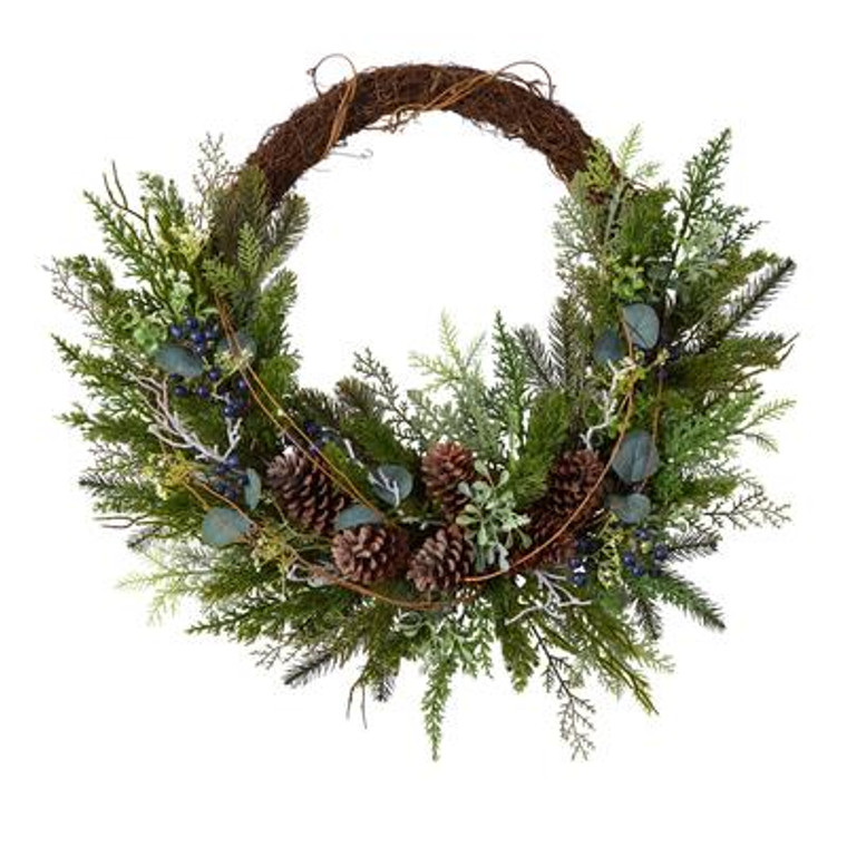 Nearly Natural 30" Pine And Pinecone Artificial Christmas Wreath On Twig Ring W1262