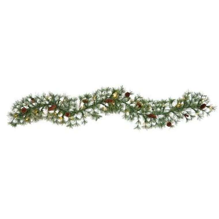 Nearly Natural 6' North Carolina Pine Artificial Christmas Garland With 30 Warm White Led Lights And Pinecones W1299