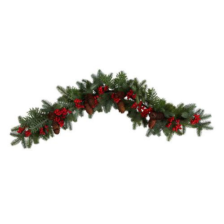 Nearly Natural 40" Pines, Red Berries And Pinecones Artificial Christmas Garland W1316