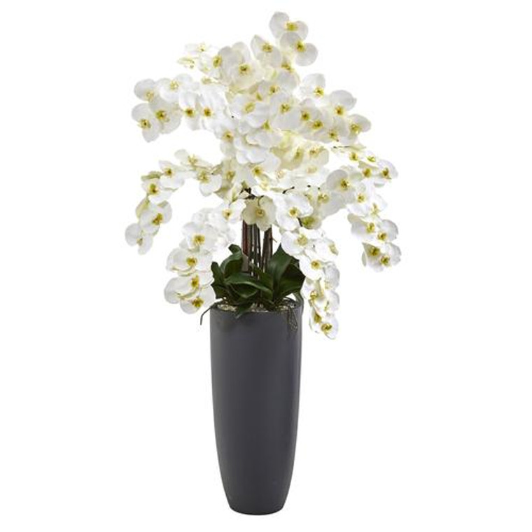 Nearly Natural 3.5' Phalaenopsis Orchid Artificial Arrangement In Gray Vase A1384