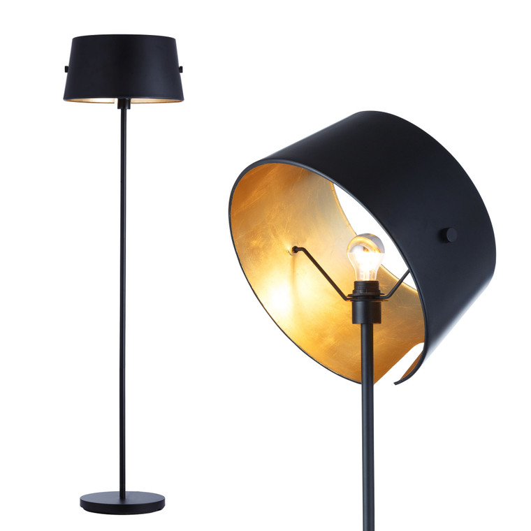 Bromi Amlight Floor Lamp Indoor Light For Living Room And Bedroom - Steel Made, Gold Color Leaf Foil - Black AMLG003