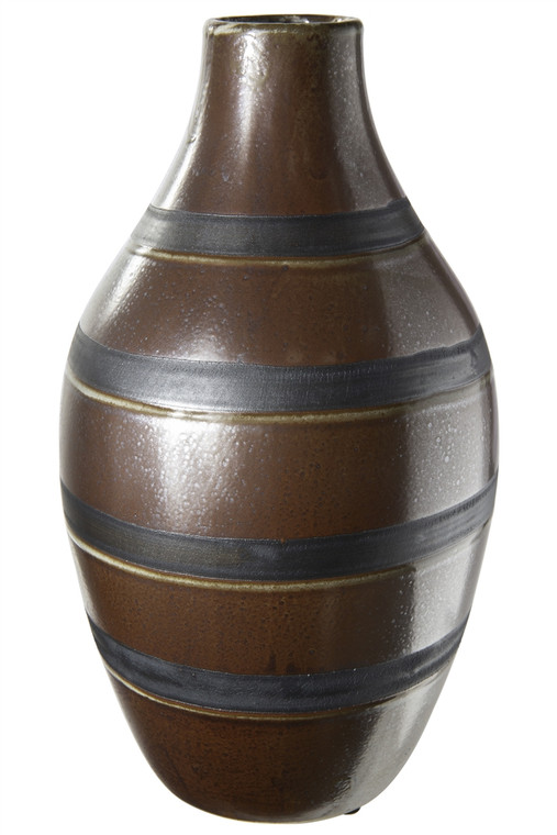 Urban Trends Ceramic Round Bellied Vase With Narrow Lip And Black Banded Stripes Design Body Lg Gloss Finish Brown (Pack Of 6) 19206