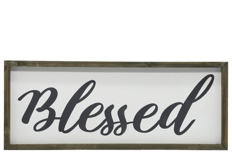 Urban Trends Wood Rectangle Wall Art With Cursive Writing "Blessed" On Sage Color Frame And Metal Back Hangers Painted Finish White (Pack Of 4) 26493