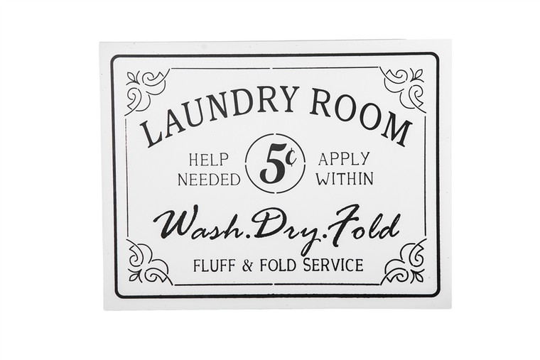Urban Trends Wood Rectangle Wall Decor With "Laundry Room" Painted Finish White (Pack Of 4) 26727