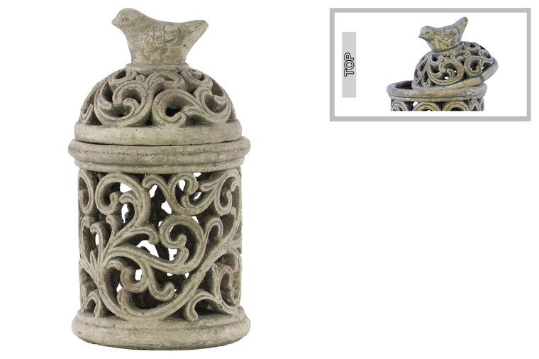 Urban Trends Terracotta Round Lantern With Sculpted Swirl Cutout Design Lg Distressed Finish Gray (Pack Of 2) 28326