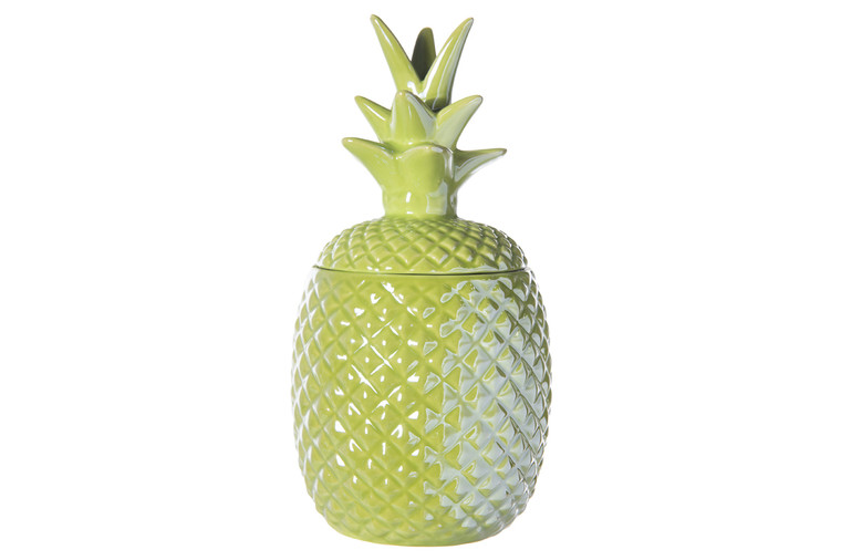 Urban Trends Ceramic Pineapple Canister With Top Removable Lid Lg Gloss Finish Jade Green (Pack Of 6) 44238