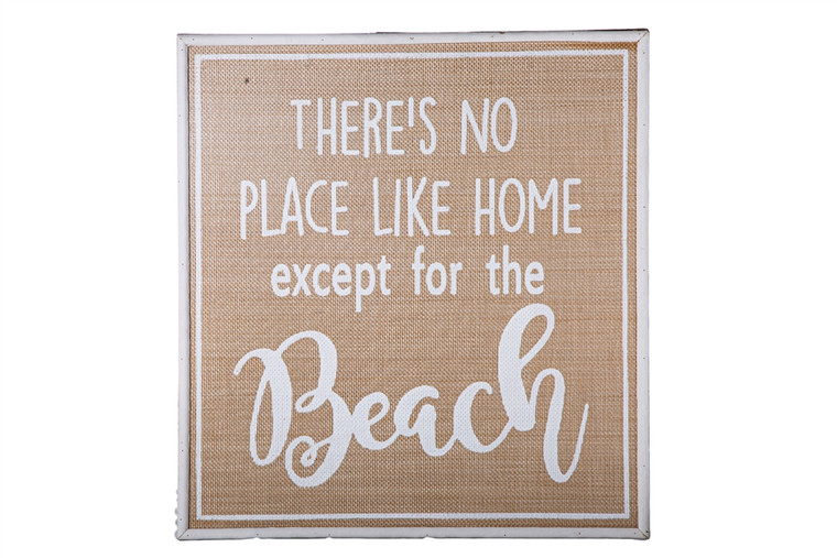 Urban Trends Wood Rectangle Wall Art With "Beach" Writing On Weave Surface And Side Border Line Design Natural Finish Brown (Pack Of 4) 53353