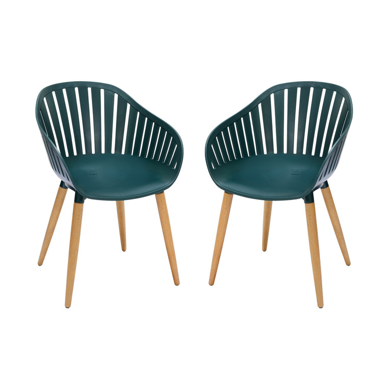 Nassau Outdoor Green Dining Chair With Eucalyptus Wood Legs - Set Of 2 LCNACHGREEN By Armen Living