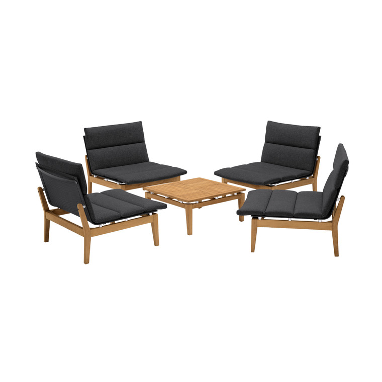 Arno Outdoor 5 Piece Teak Wood Seating Set In Charcoal Olefin SETODARDK4A1BCH By Armen Living