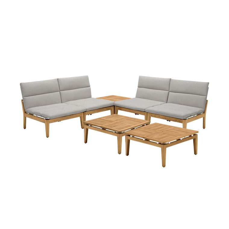 Arno Outdoor 7 Piece Teak Wood Seating Set In Beige Olefin SETODARLT4A3B By Armen Living