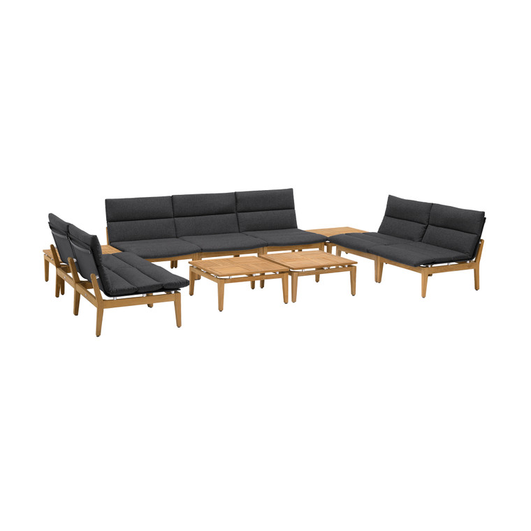 Arno Outdoor 11 Piece Teak Wood Seating Set In Charcoal Olefin SETODARDK7A4B By Armen Living