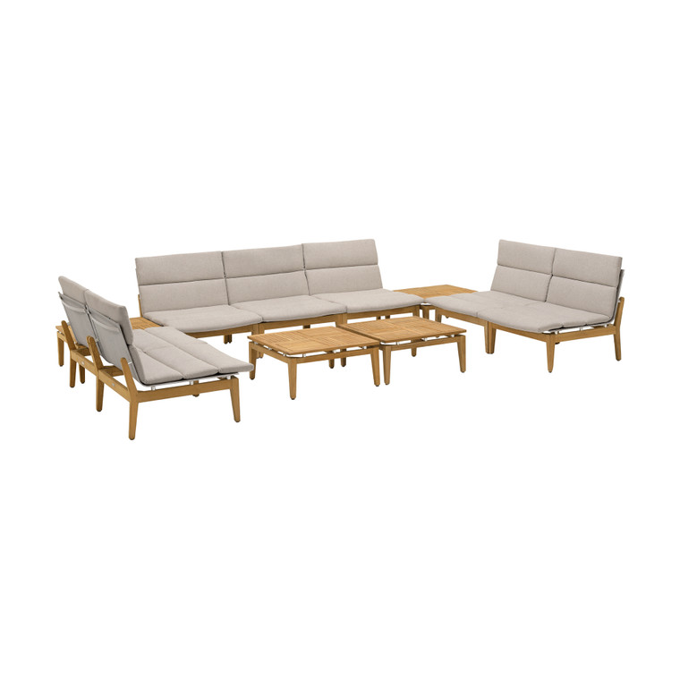 Arno Outdoor 11 Piece Teak Wood Seating Set In Beige Olefin SETODARLT7A4B By Armen Living