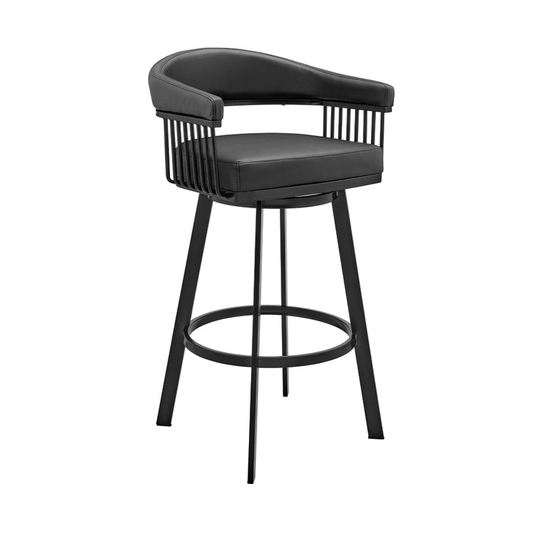 Bronson 30" Bar Height Swivel Bar Stool In Black Finish And Black Faux Leather 721535761852 By Armen Living