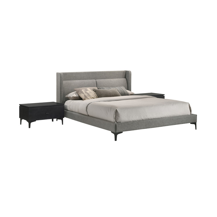Legend 3 Piece Gray Fabric Queen Platform Bed And Nightstands Bedroom Set SETLEBDCHQN3A By Armen Living