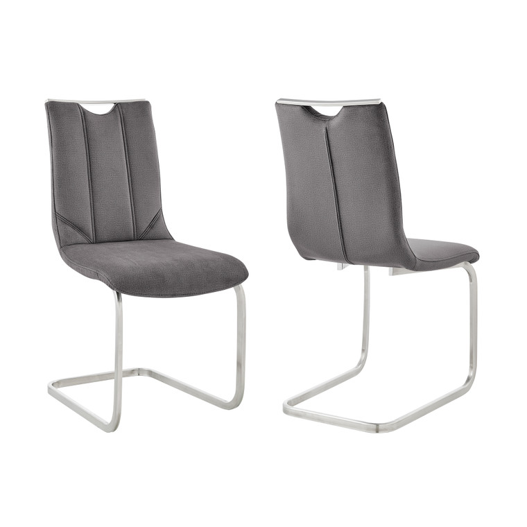 Pacific Dining Room Accent Chair In Gray Fabric And Brushed Stainless Steel Finish - Set Of 2 LCPCSIGRFBC By Armen Living