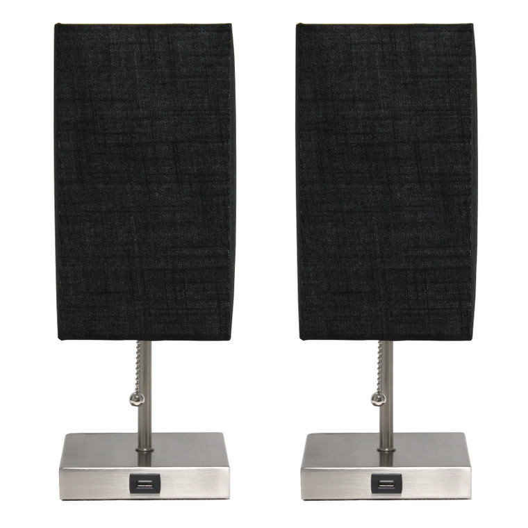 Simple Designs Petite Stick Lamp With Usb Charging Port And Fabric Shade (Pack Of 2) - Black LC2003-BLK-2PK