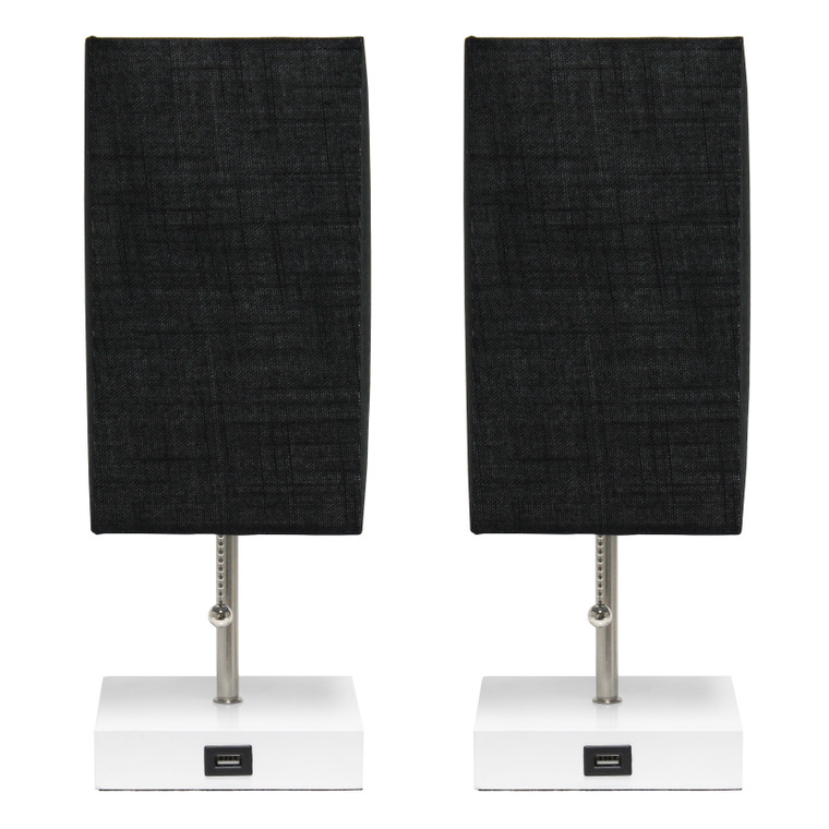Simple Designs Petite White Stick Lamp With Usb Charging Port And Fabric Shade (Pack Of 2) - Black LC2004-BAW-2PK