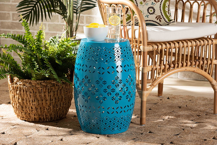 Baxton Studio Lavinia Modern And Contemporary Blue Finished Metal Outdoor Side Table H01-97938C Blue Metal Side Table