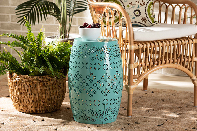 Baxton Studio Lavinia Modern And Contemporary Teal Finished Metal Outdoor Side Table H01-97939E Teal Metal Side Table