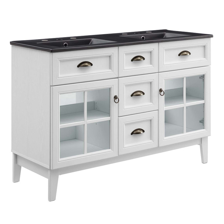Isle 48" Double Bathroom Vanity Cabinet EEI-5480-WHI-BLK By Modway Furniture