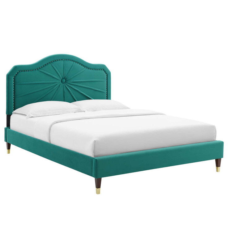 Portia Performance Velvet King Platform Bed MOD-6916-TEA By Modway Furniture