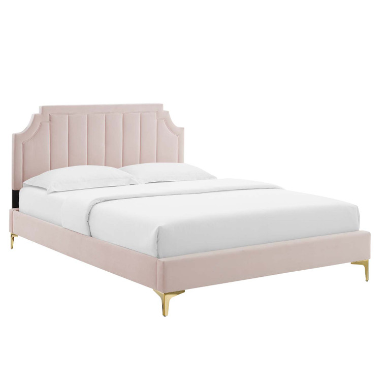Sienna Performance Velvet King Platform Bed MOD-6918-PNK By Modway Furniture