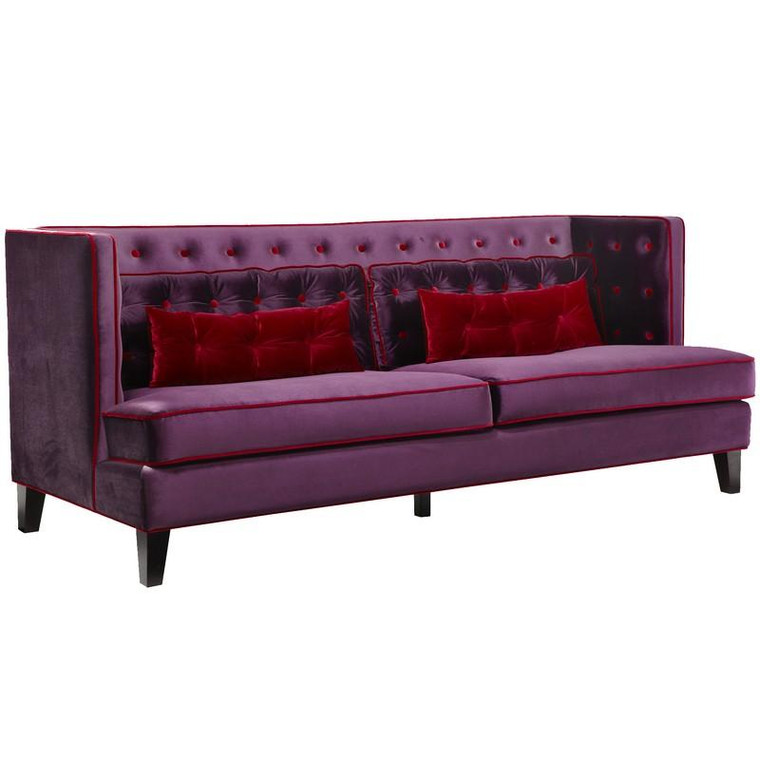 Armen Living Moulin Sofa In Purple Velvet With Red Piping LC21573PU