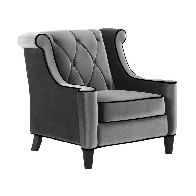 Armen Living Barrister Gray Velvet Chair With Black Piping - LC8441GRAY