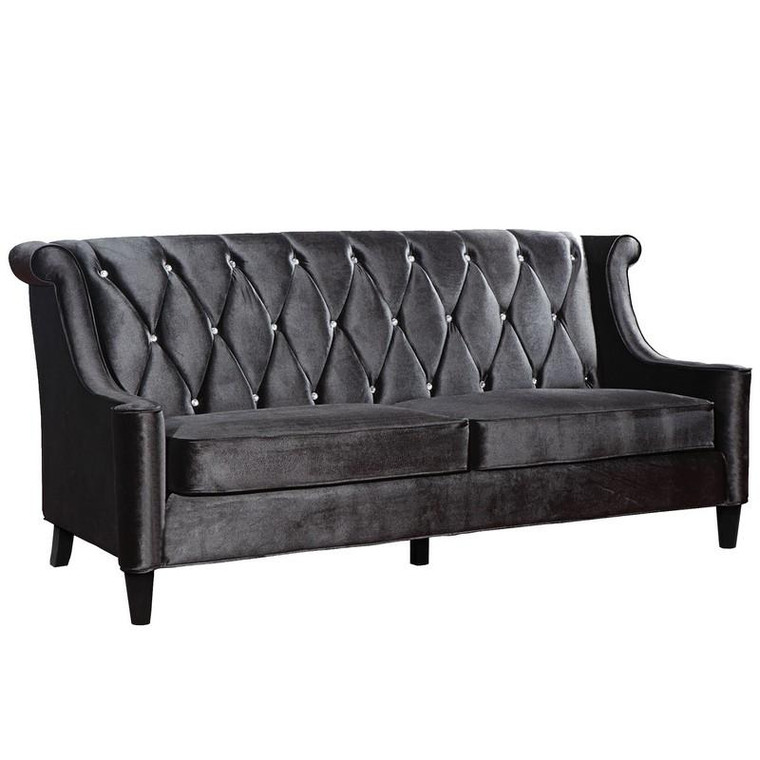 Armen Living Barrister Sofa In Black Velvet W/ Tufted Crystal Buttons - LC8443BLACK