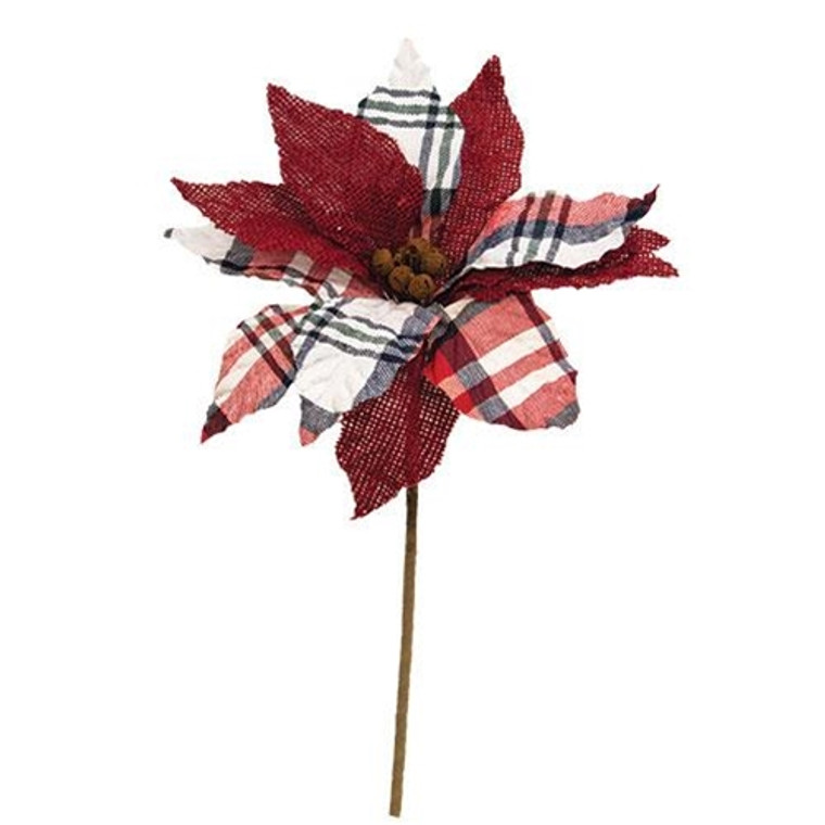 Crimson Fabric Poinsettia Pick 8"H FXQ136608 By CWI Gifts