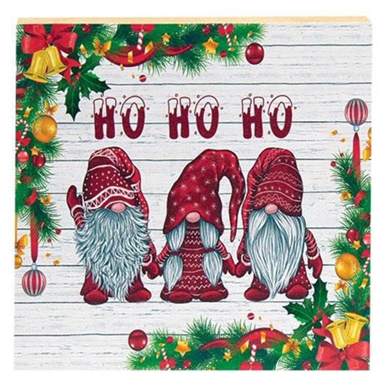 *Ho Ho Ho Gnomes Wooden Square Block G088C03 By CWI Gifts