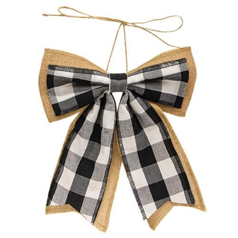 *Black & White Buffalo Check & Burlap Bow G14728 By CWI Gifts