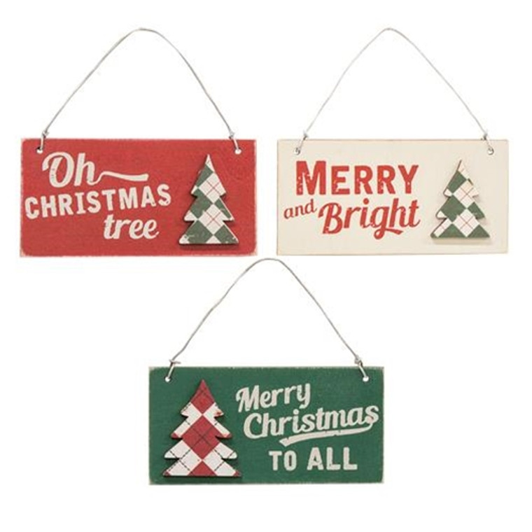 3/Set Plaid Christmas Tree Word Ornaments G35719 By CWI Gifts