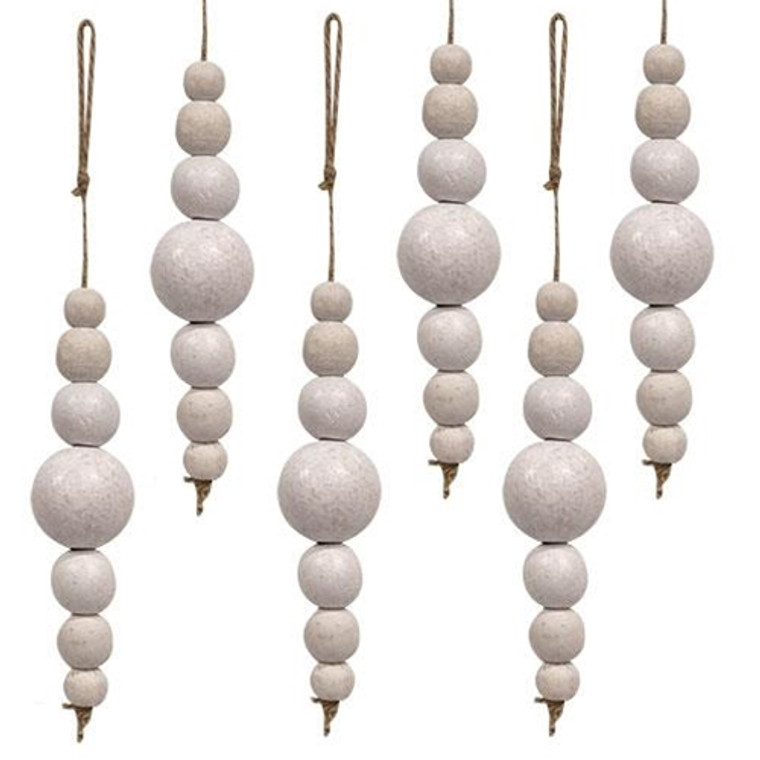 *6/Set White Wooden Bead Ornaments On Jute GWXQ13691WT6S By CWI Gifts