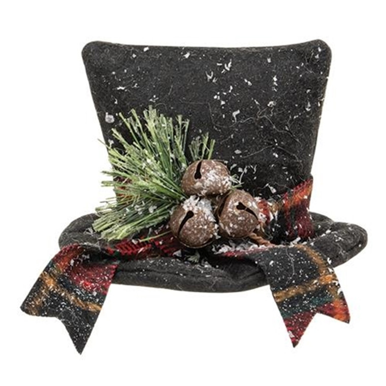 Snowy Stuffed Felt Top Hat W/Pine & Bells GXD20025 By CWI Gifts