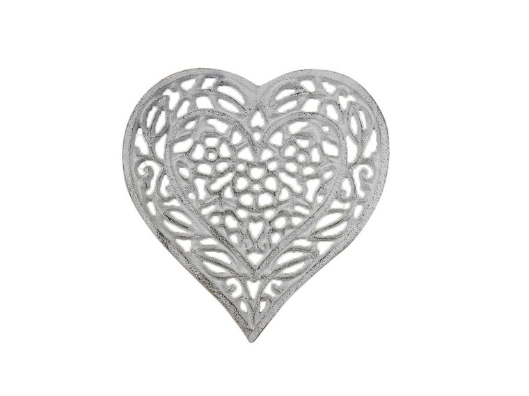 Whitewashed Cast Iron Heart Shaped Trivet 7" K-0306-w By Wholesale Model Ships