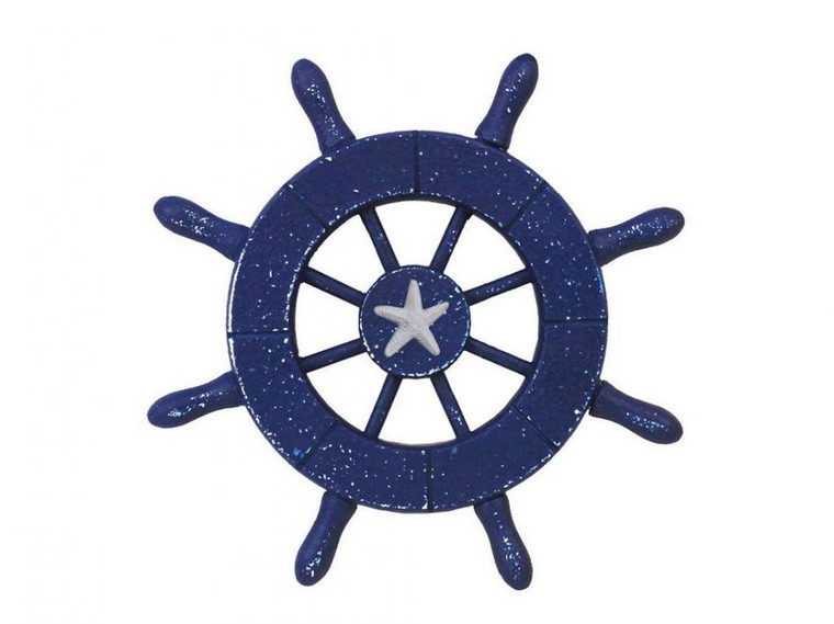 Rustic Dark Blue Decorative Ship Wheel With Starfish 6" SW-6-105-starfish-NH By Wholesale Model Ships