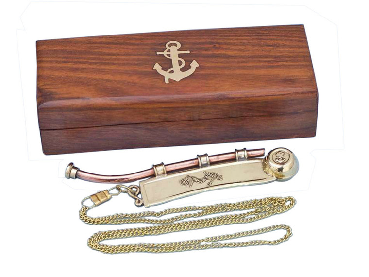 Solid Brass/Copper Bosun Whistle 6" With Rosewood Box K-235 By Wholesale Model Ships