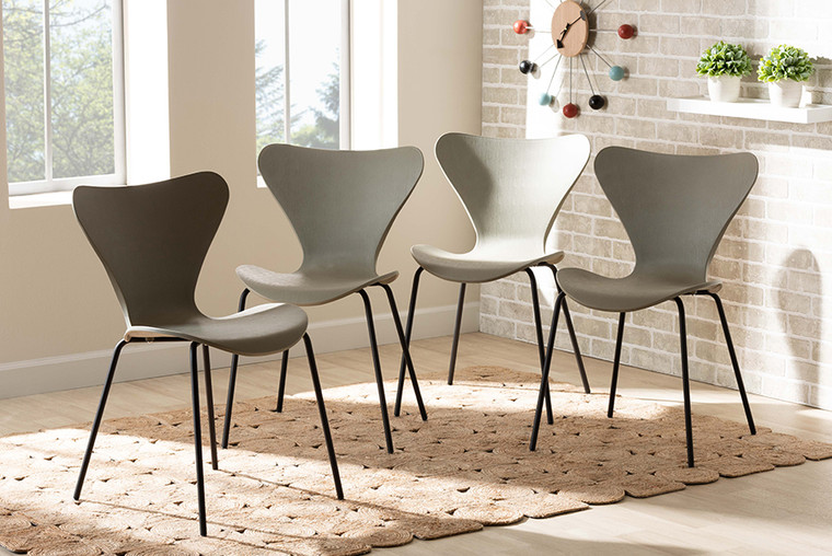Baxton Studio Jaden Modern and Contemporary Beige Plastic and Black Metal 4-Piece Dining Chair Set AY-PC11-Beige Plastic-DC
