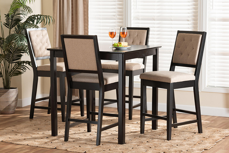 Baxton Studio Gideon Modern and Contemporary Sand Fabric Upholstered and Dark Brown Finished Wood 5-Piece Pub Set RH2083P-Sand/Dark Brown-5PC Pub Set