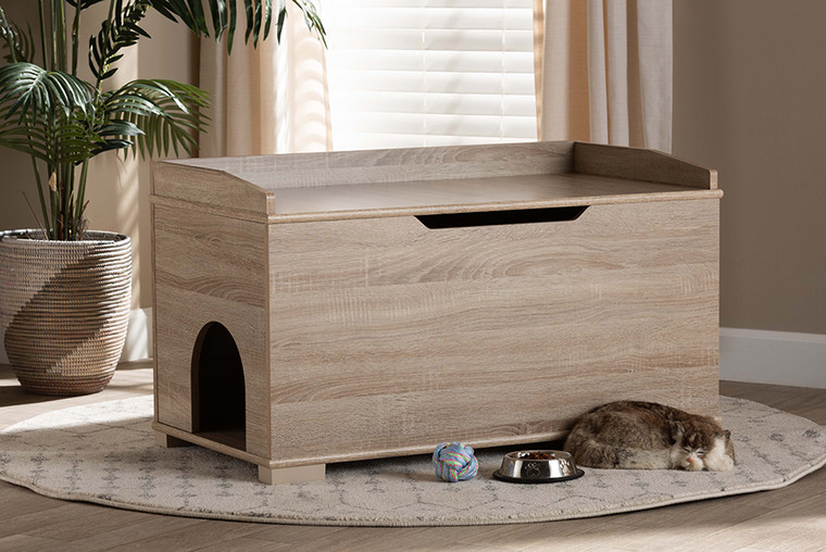 Baxton Studio Mariam Modern and Contemporary Oak Finished Wood Cat Litter Box Cover House SECHC150140WI-Hana Oak-Cat House