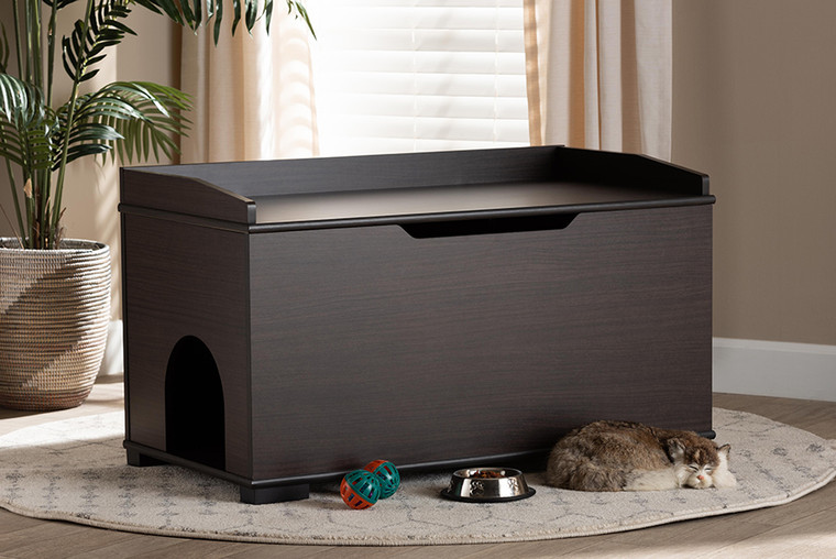 Baxton Studio Mariam Modern and Contemporary Dark Brown Finished Wood Cat Litter Box Cover House SECHC150140WI-Modi Wenge-Cat House