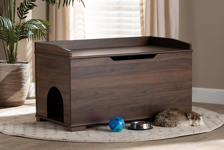 Baxton Studio Mariam Modern and Contemporary Walnut Brown Finished Wood Cat Litter Box Cover House SECHC150140WI-Walnut-Cat House