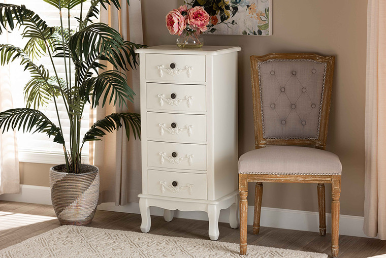 Baxton Studio Callen Classic and Traditional White Finished Wood 5-Drawer Chest JY18B015-White-5DW-Cabinet